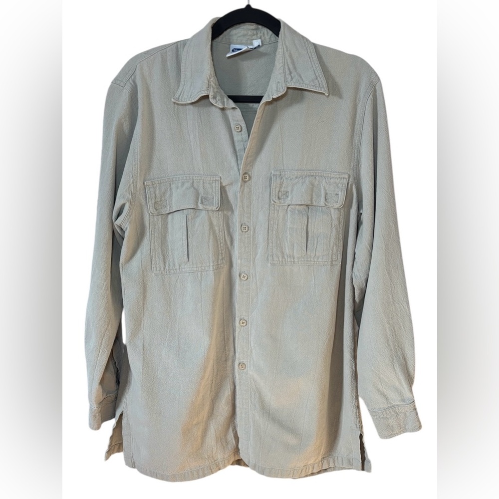 Tilley Vintage Men’s Button Down Shirt Beige Cotton Canada Medium 90s